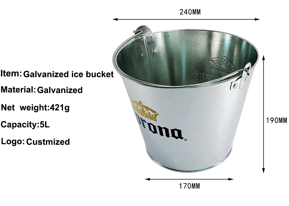 Stock 5L 8L Round Small Metal Beer Wine Champagne Galvanized Ice Bucket with Bottle Opener