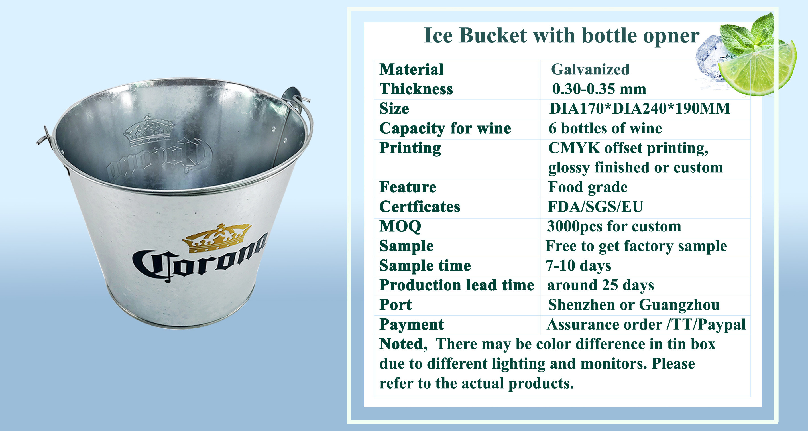 Stock 5L 8L Round Small Metal Beer Wine Champagne Galvanized Ice Bucket with Bottle Opener