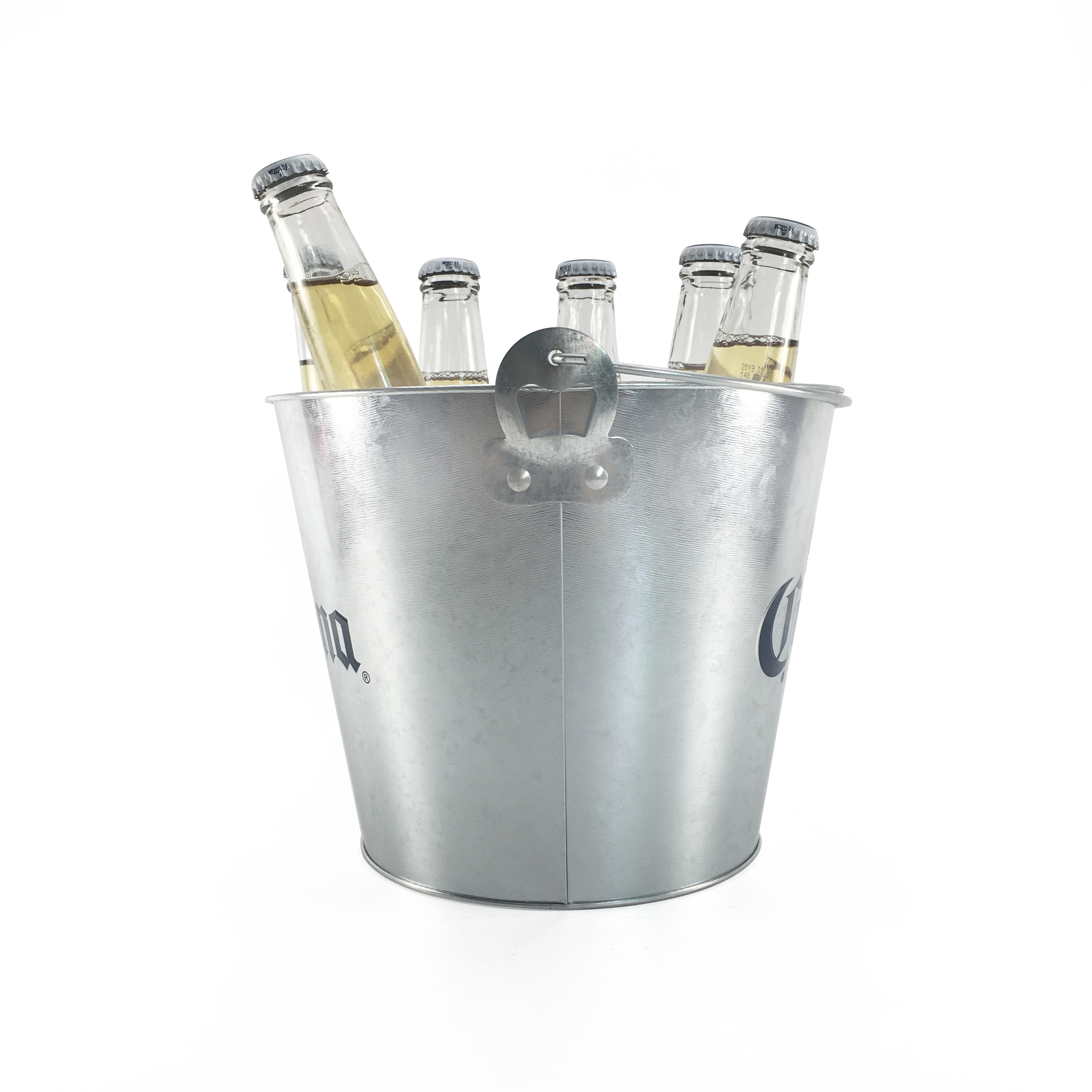 Custom Stock 5L Round Metal Beer Galvanized Ice Bucket with Bottle Opener and Handle for 6 Bottles of Beer Champagne