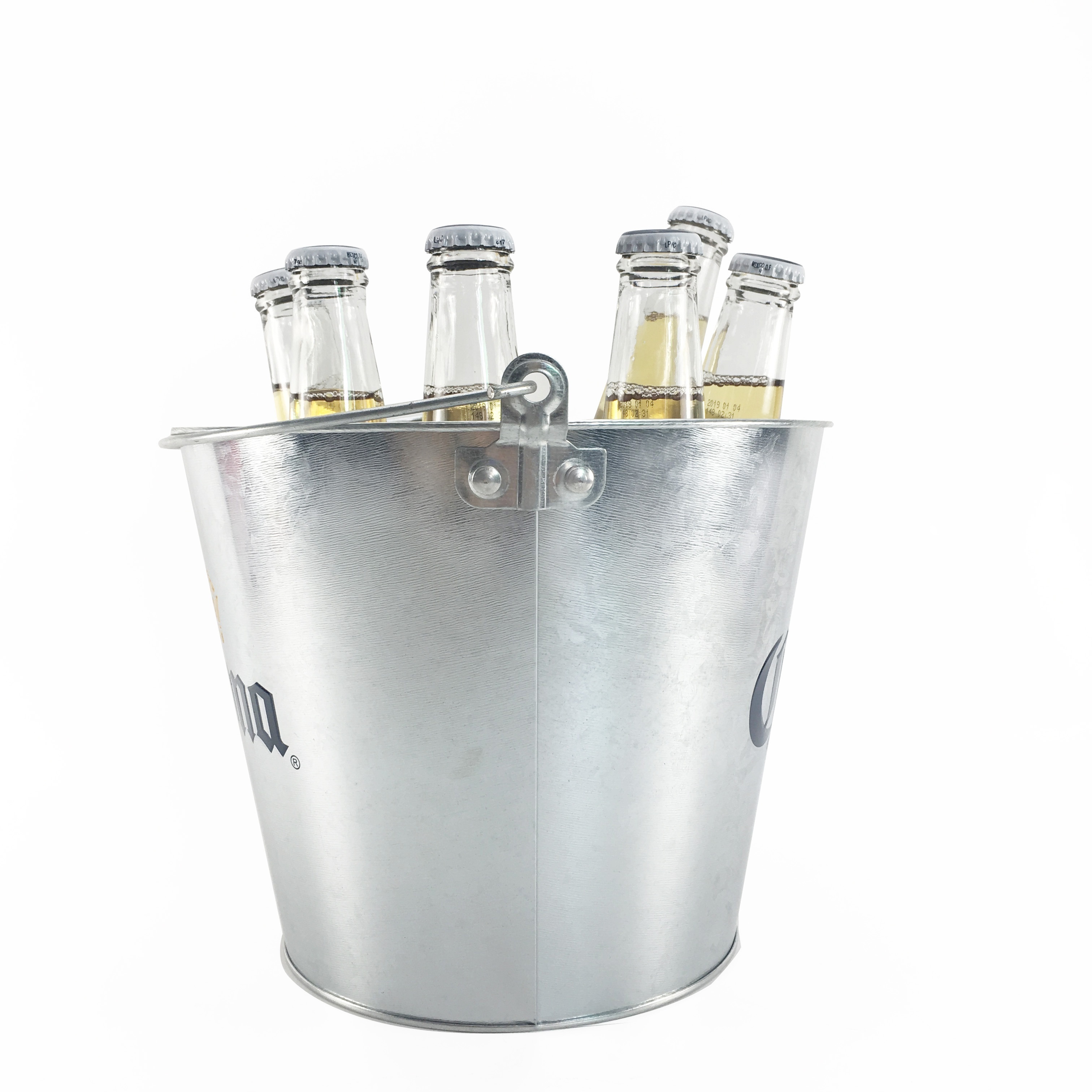 Custom Stock 5L Round Metal Beer Galvanized Ice Bucket with Bottle Opener and Handle for 6 Bottles of Beer Champagne