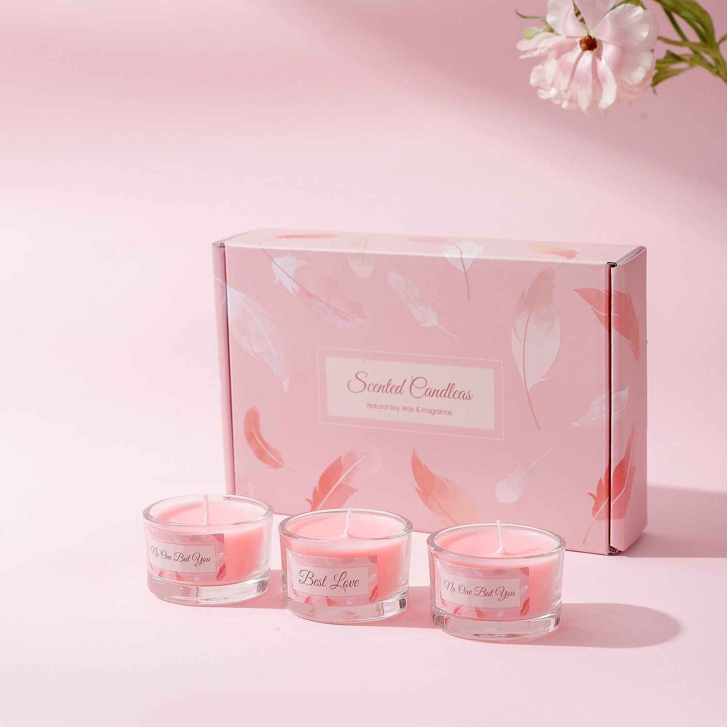 Wholesale Valentine's Day Gift Art Unique Pink Mini Glass Jar Scented Candle 6-Pieces Set