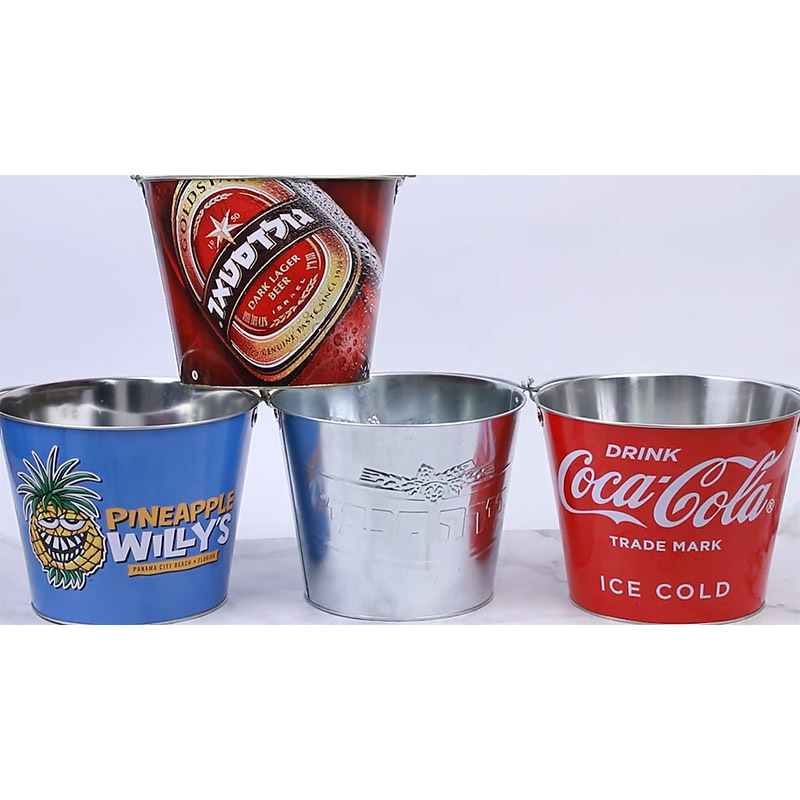 Custom Ice Bucket New Design Decorative Empty Tin Ice Bucket With Holder Beer Bucket 6 Bottles