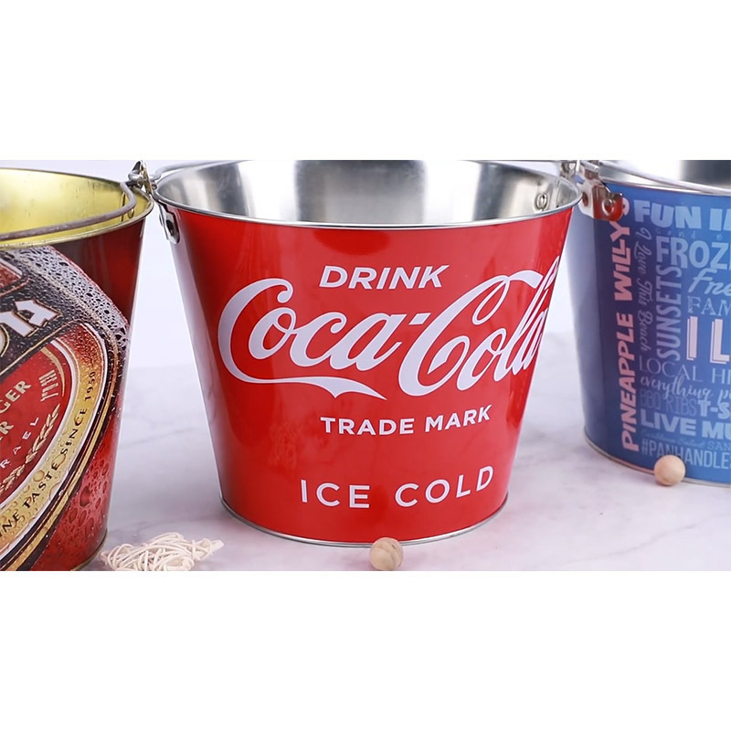 Custom Ice Bucket New Design Decorative Empty Tin Ice Bucket With Holder Beer Bucket 6 Bottles