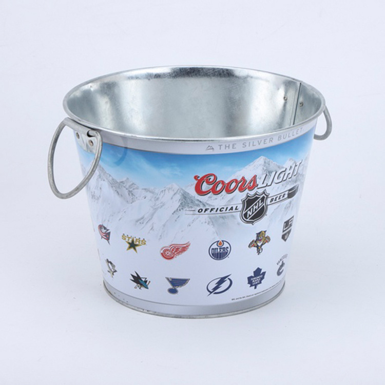 5l Round Galvanized Metal Tin Ice Bucket With Custom Logo For 6 Bottles Beer For Sales Promotion Items