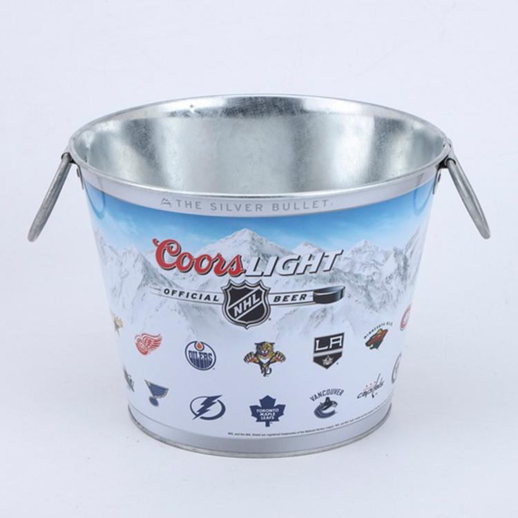 5l Round Galvanized Metal Tin Ice Bucket With Custom Logo For 6 Bottles Beer For Sales Promotion Items