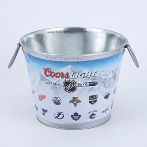 5l Round Galvanized Metal Tin Ice Bucket With Custom Logo For 6 Bottles Beer For Sales Promotion Items