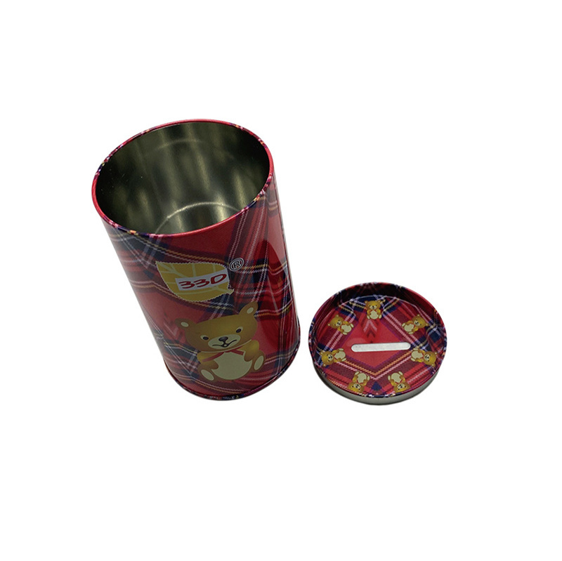 Factory Custom round Metal Tin Can Coin Storage Container and Piggy Bank Box Tinplate Coin Saving Piggy Bank