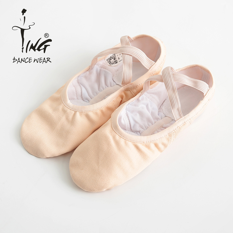 Custom Logo Foldable Flat Soft Ballet Shoe Genuine Leather Lining Durable Dance Training Slip-On Shoes Stretch Canvas