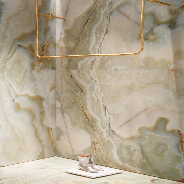 Natural Polished Bamboo Green Onyx Marble Tile For Sale