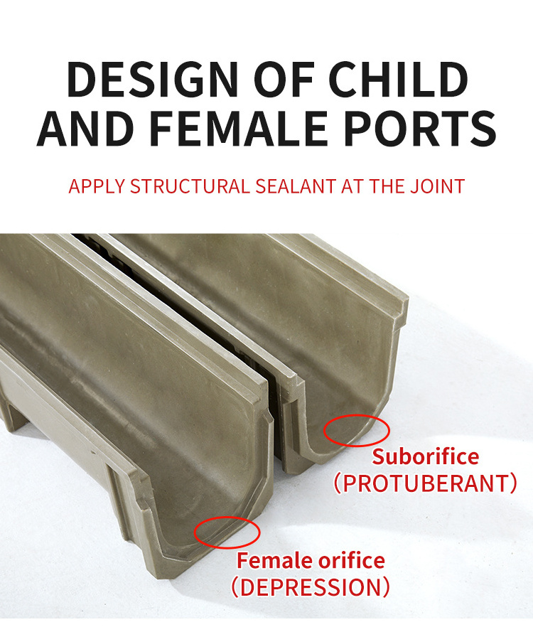 Outdoor Resin Concrete Water Drain Gutter Trench Drain System PVC U Drains Shaped Resin Composite Drainage Channel