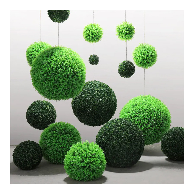 Wholesale Plastic Hanging Green Grass Ball Preserved Boxwood Topiary Artificial Luxury Boxwood Balls For Decor