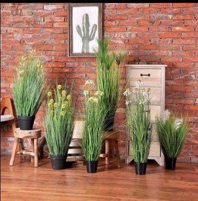 Artificial onion grass dog tail grass large plant decorative artificial green grass with white pink flower