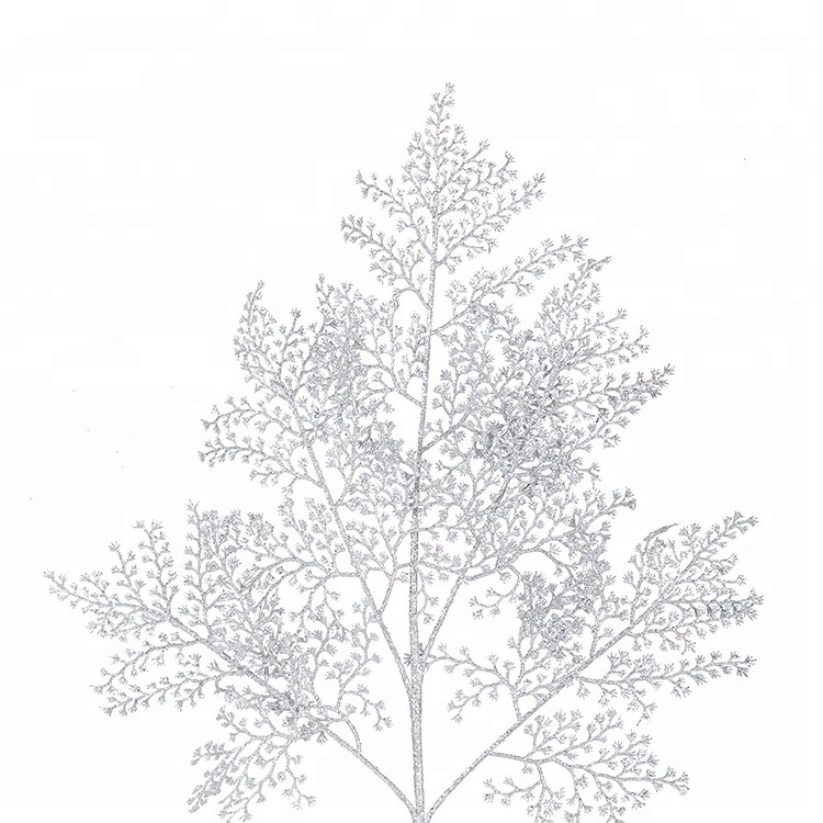 Artificial Christmas tree branches and leaves white 60 cm high leaf glitter