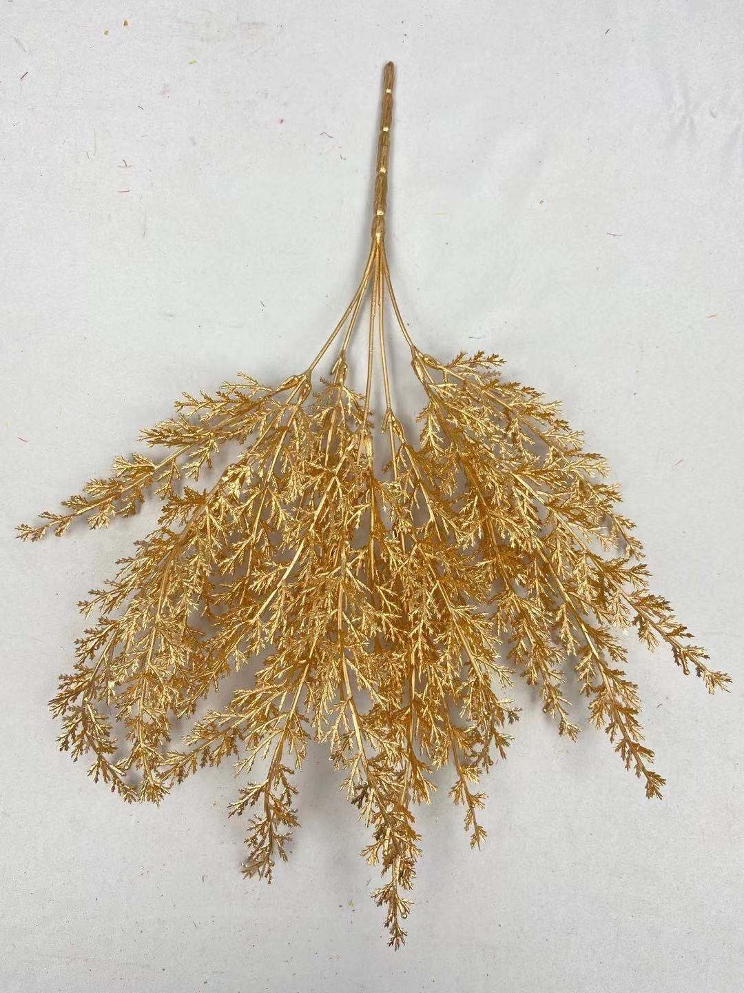 New design artificial gold glitter cypress branches glitter with powder eucalyptus spray for christmas festival decoration