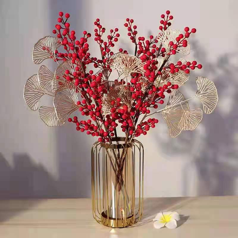 Wholesale Faux Christmas Holly Berry Branches Artificial Red Berry Stem for Holiday Home Decor