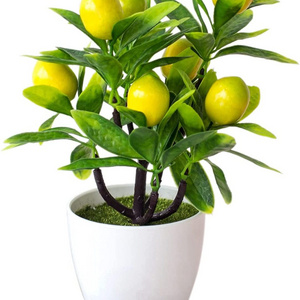 Home Garden Decor Faux Mini Potted Plastic Fruit Plant Artificial Lemon Bonsai Plant Tree