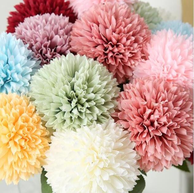 2022 Cheap Home Party Decoration Fake Ball Chrysanthemums Silk Dandelions Artificial Pompom Flowers