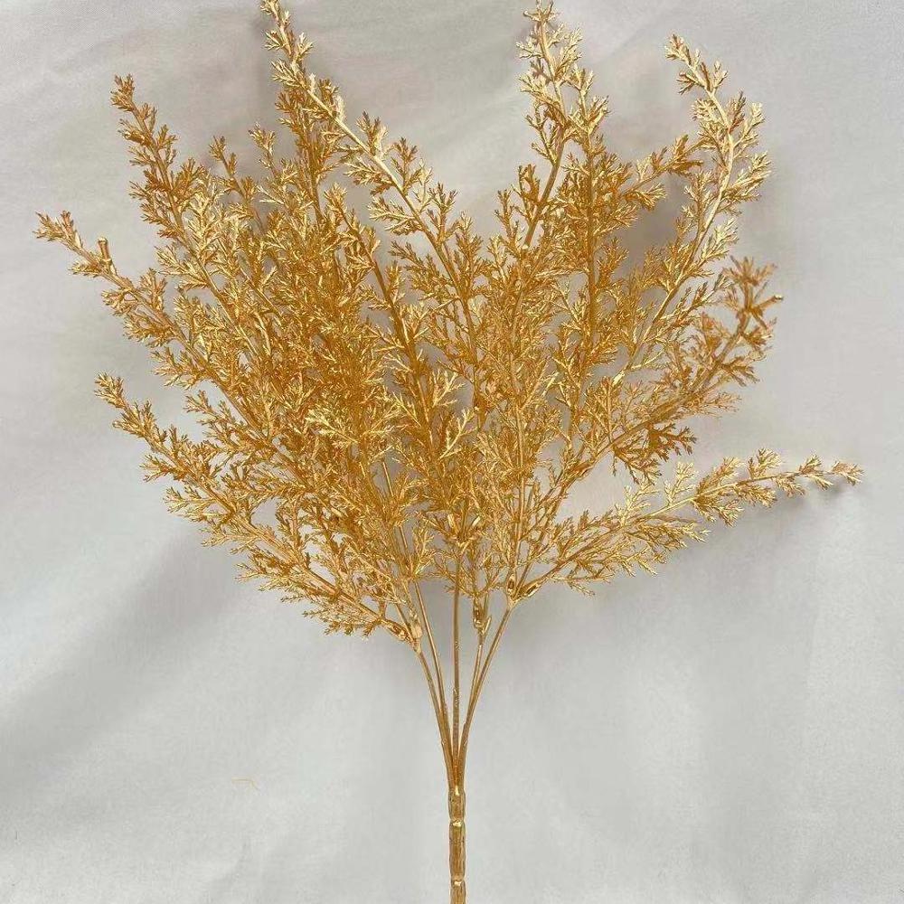 New design artificial gold glitter cypress branches glitter with powder eucalyptus spray for christmas festival decoration