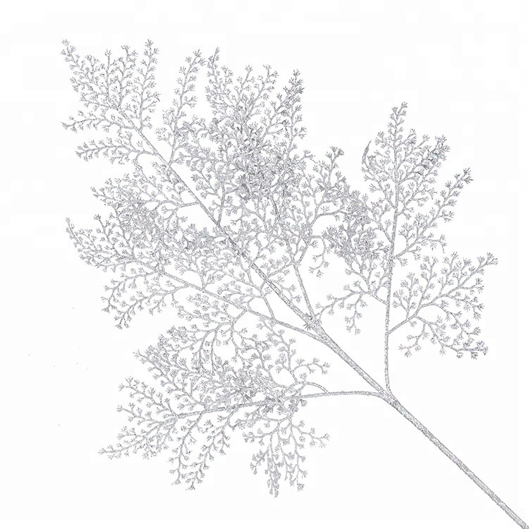 Artificial Christmas tree branches and leaves white 60 cm high leaf glitter