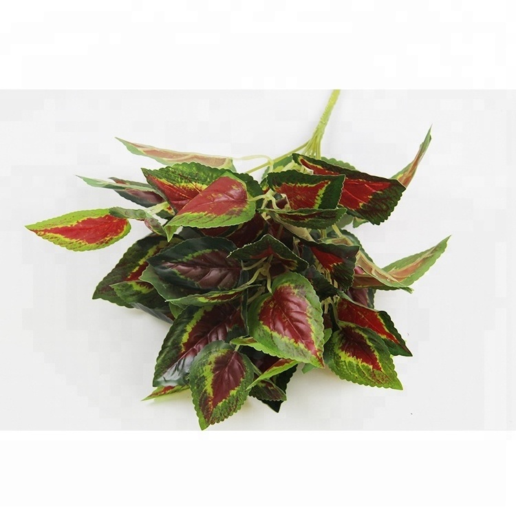 Indoor supplies tropical leaves decorations red caladium artificial plastic green perilla leaf bush greenery plant