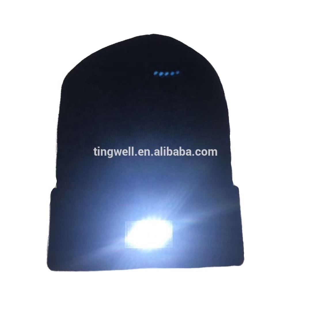 Tingwell Custom 100% Wool Acrylic Unisex Beanie Hat LED Night Ski Head Warmer with Pom Pom Men's Navy Skull Pattern Traveling