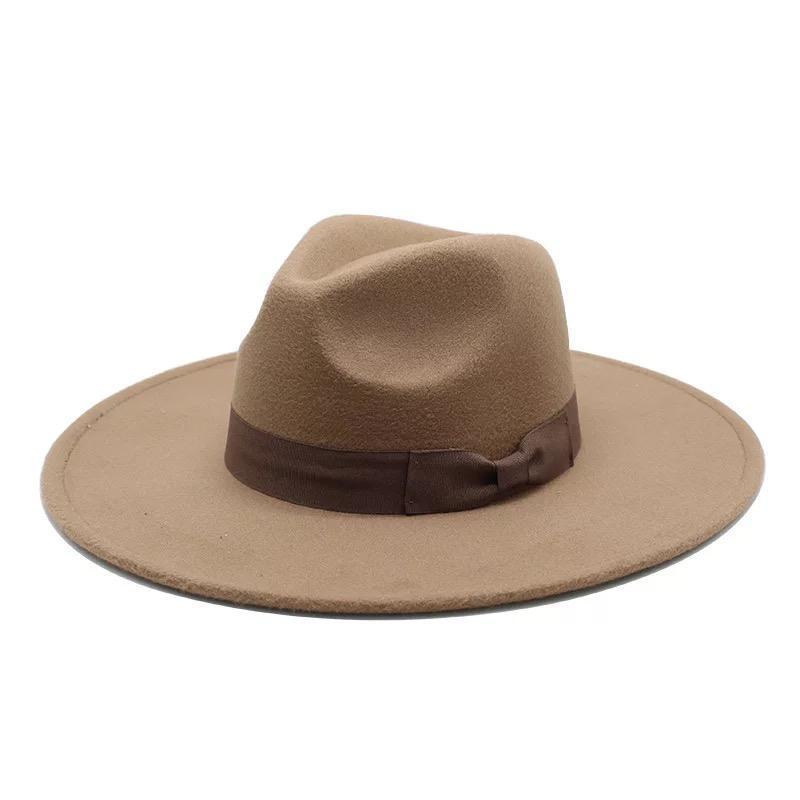 2023 Top Sale 9.5cm Big Wide Brim Felt Fedora Hats Wholesale Women Fedora Hats with Matching Ribbon Bow