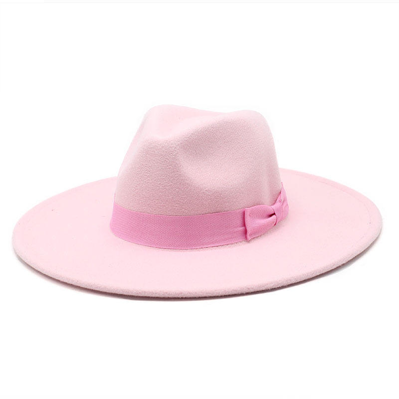 2023 Top Sale 9.5cm Big Wide Brim Felt Fedora Hats Wholesale Women Fedora Hats with Matching Ribbon Bow