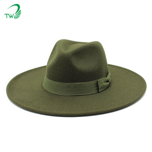 2023 Top Sale 9.5cm Big Wide Brim Felt Fedora Hats Wholesale Women Fedora Hats with Matching Ribbon Bow