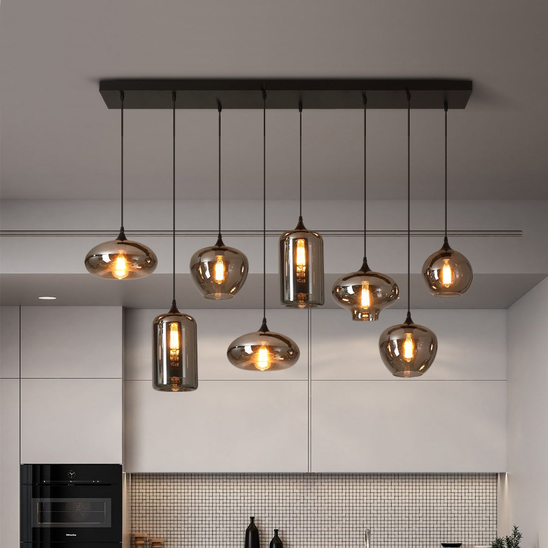 Nordic Smoke Grey Glass Dining Room Chandelier Lighting Modern Hanging Decoration Pendant Lights For Kitchen Island Pendant Lamp