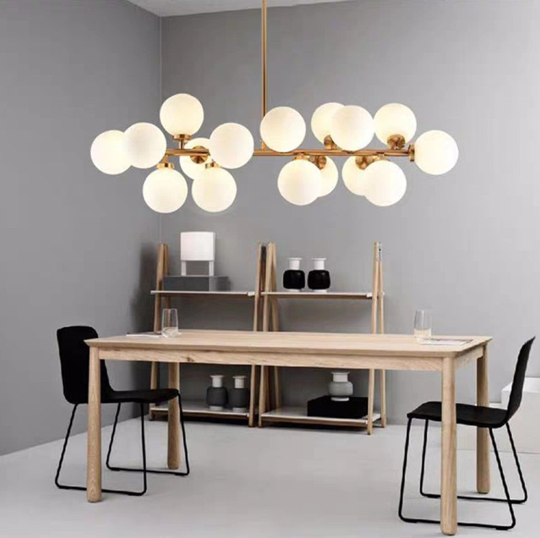 Postmodern Large Glod Ceiling Dining Room Pendent Lights Lamp White Glass Ball Chandelier Luxury Living Room  Led Pendent Light