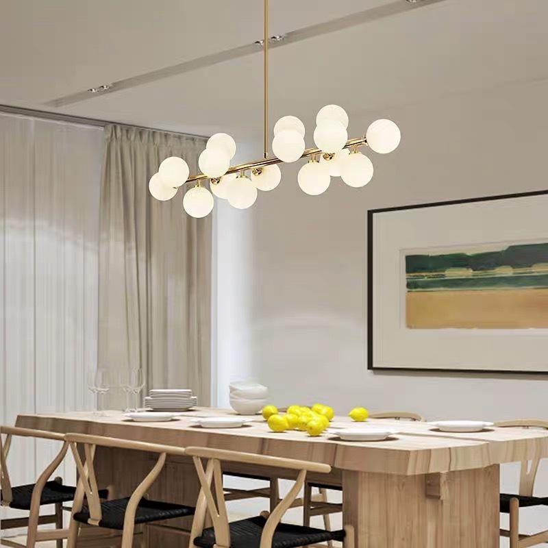 Postmodern Large Glod Ceiling Dining Room Pendent Lights Lamp White Glass Ball Chandelier Luxury Living Room  Led Pendent Light