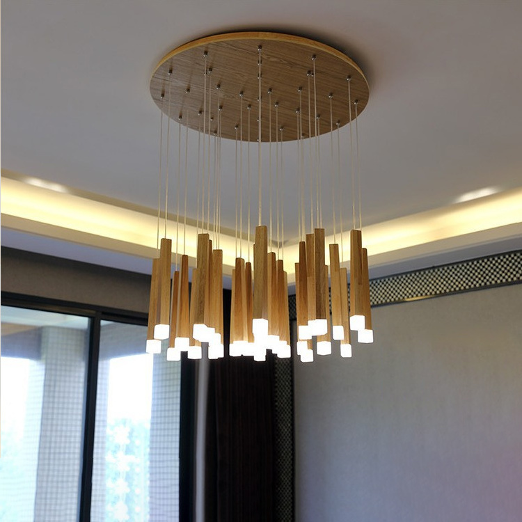 Nordic Modern Home LED Living Room Pendant Lighting Chandelier Wooden Room Hanging Lights Wood Pendant Light Chandelier