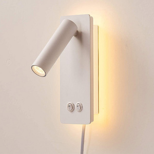 Hotel Bedroom White Metal Flexible Gooseneck Reading Light Wall Lamp With Plug In Cord Bedside Surface Mounted Wall Lamps