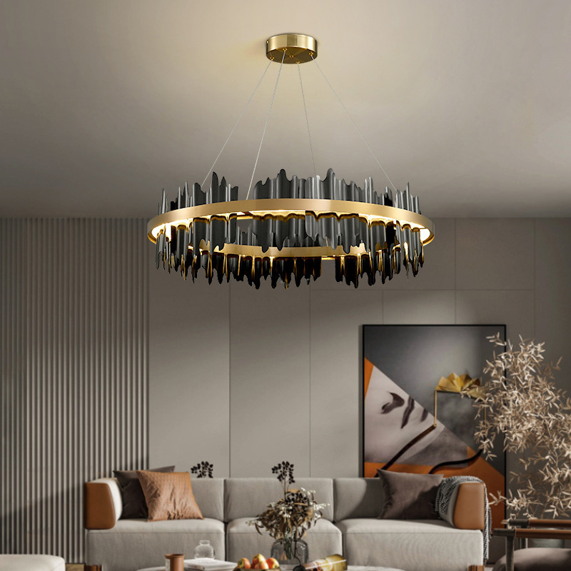 Hotels Art LED Decorative Metal Stainless Steel Remote Ring Chandeliers & Pendant Lights For Home Living Room Bedroom