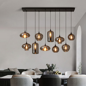 Nordic Smoke Grey Glass Dining Room Chandelier Lighting Modern Hanging Decoration Pendant Lights For Kitchen Island Pendant Lamp