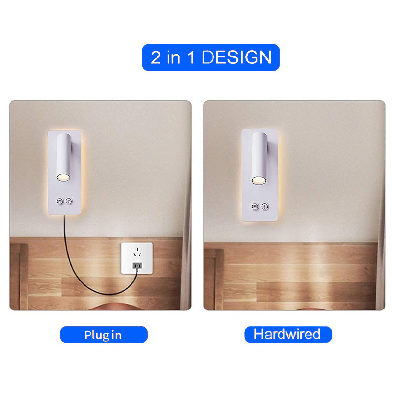 Hotel Indoor Bedroom Flexible Wall Mounted Reading Light With Plug Bedside Surface Mounted Wall Lamp