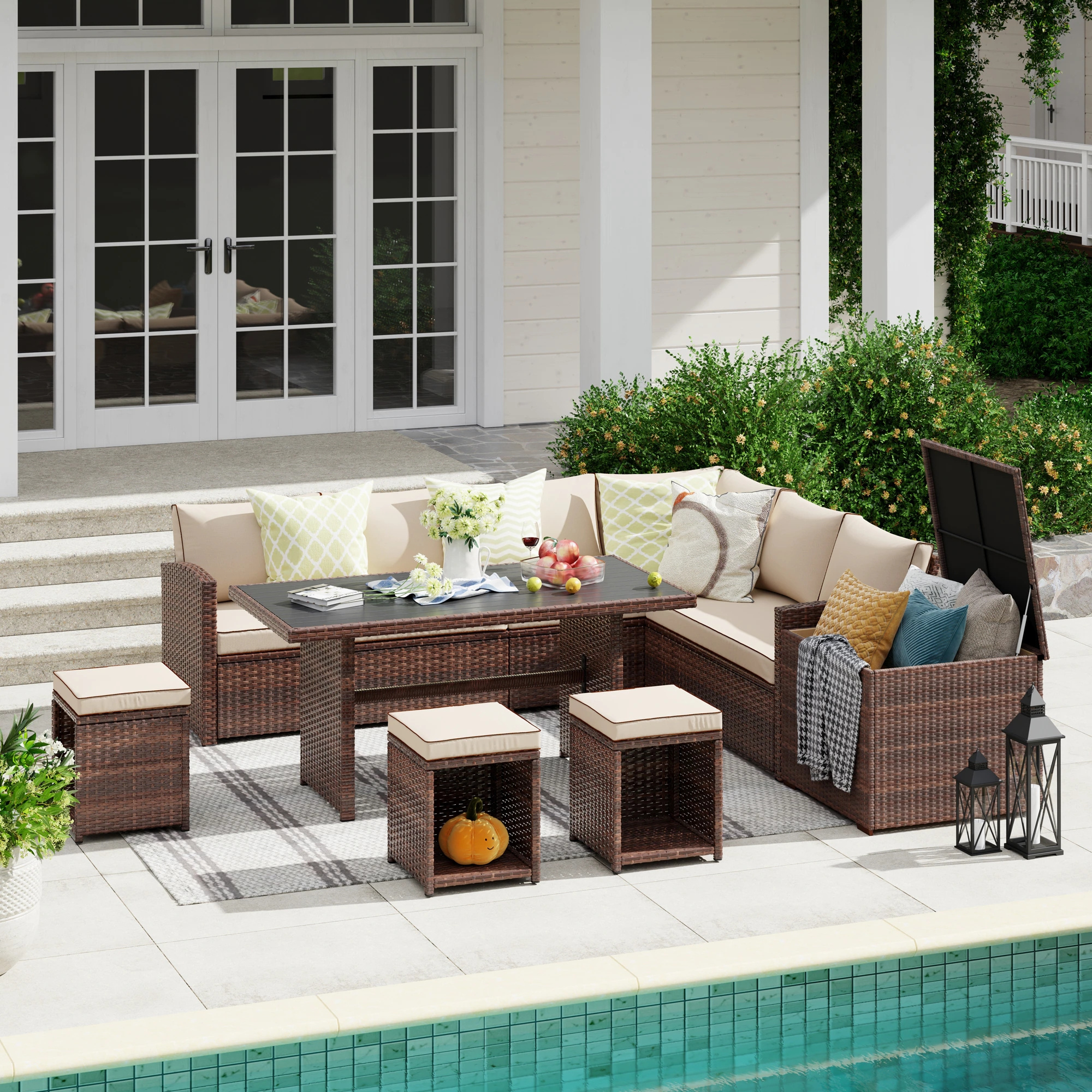 OEM/ODM Outdoor Sectional Furniture Sofa Set Rattan Garden Set Wicker Lounge Sofa Garden Sofa Set