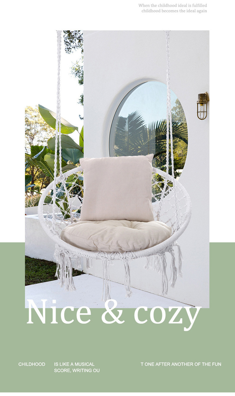 Portable Hammock Chair Hanging Chair Swing With Soft Cushion Outdoor Garden Rope Swing Chair