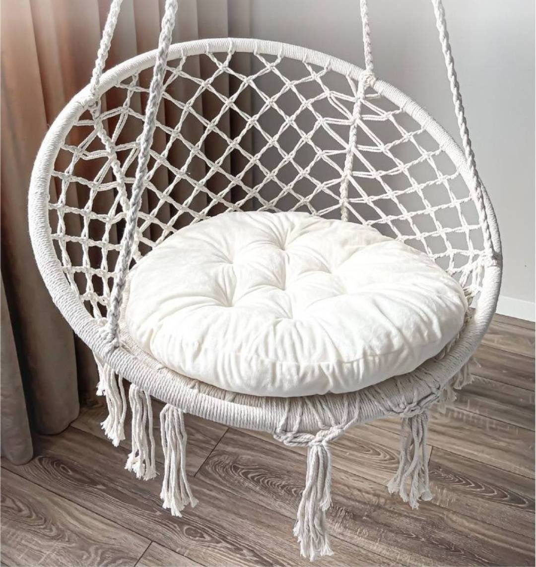 Portable Hammock Chair Hanging Chair Swing With Soft Cushion Outdoor Garden Rope Swing Chair