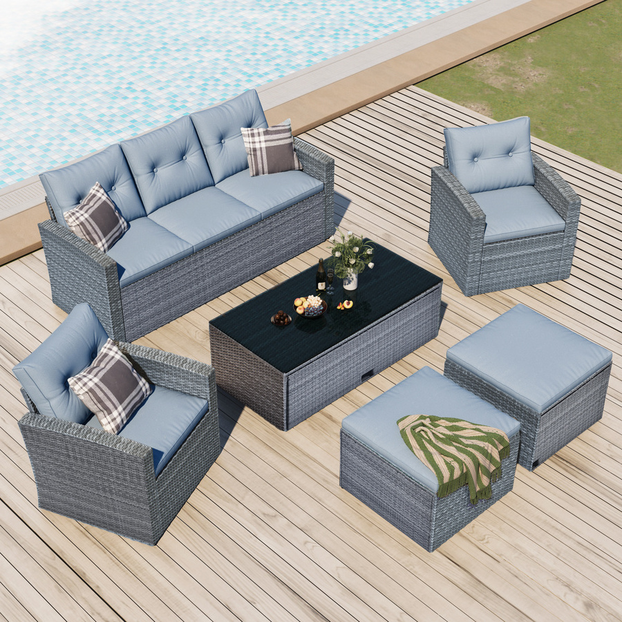 Wholesale price 6-piece Outdoor furniture waterproof hotel villa Rattan Wicker sectional Patio Garden Sofa Set