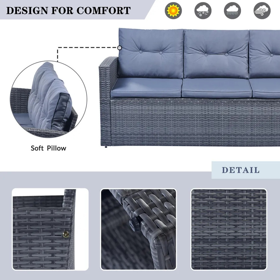 Wholesale price 6-piece Outdoor furniture waterproof hotel villa Rattan Wicker sectional Patio Garden Sofa Set