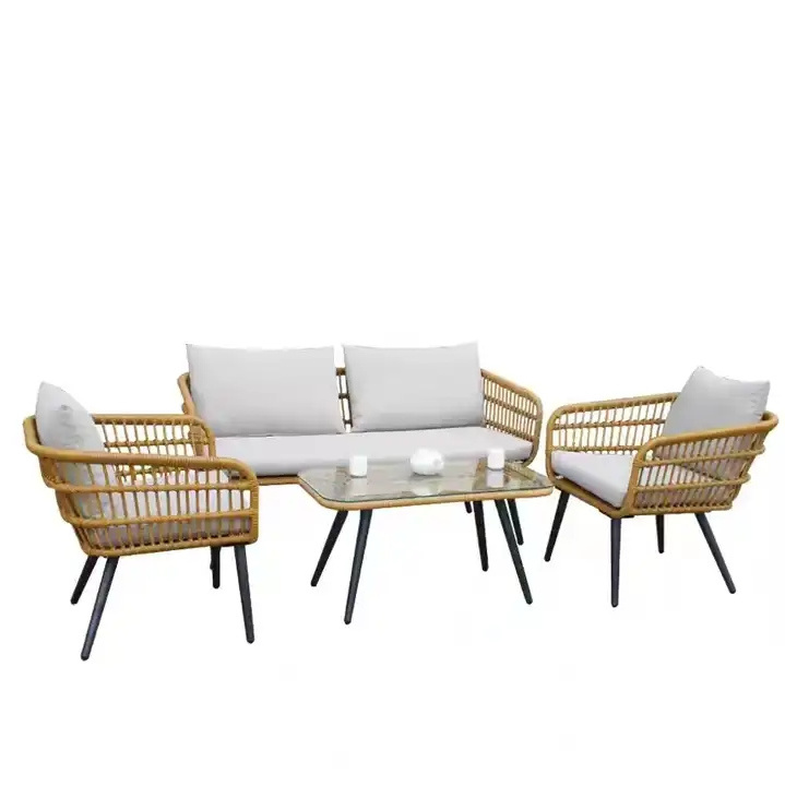 Garden luxury furniture 4 pieces rectangle coffee table durable rustproof aluminum garden patio  chair sets