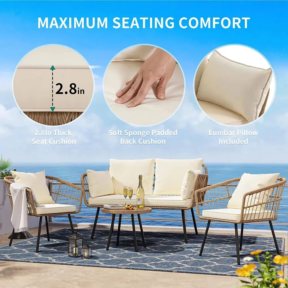 Garden luxury furniture 4 pieces rectangle coffee table durable rustproof aluminum garden patio  chair sets