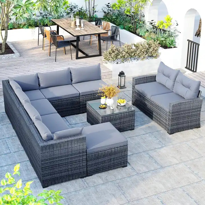 Outdoor Patio 7 seater sofa set lounge garden furniture outdoor sofa set modern U shape sofa set