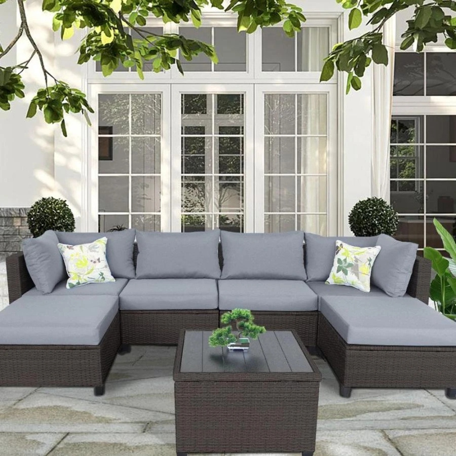 Outdoor Patio 7 seater sofa set lounge garden furniture outdoor sofa set modern U shape sofa set