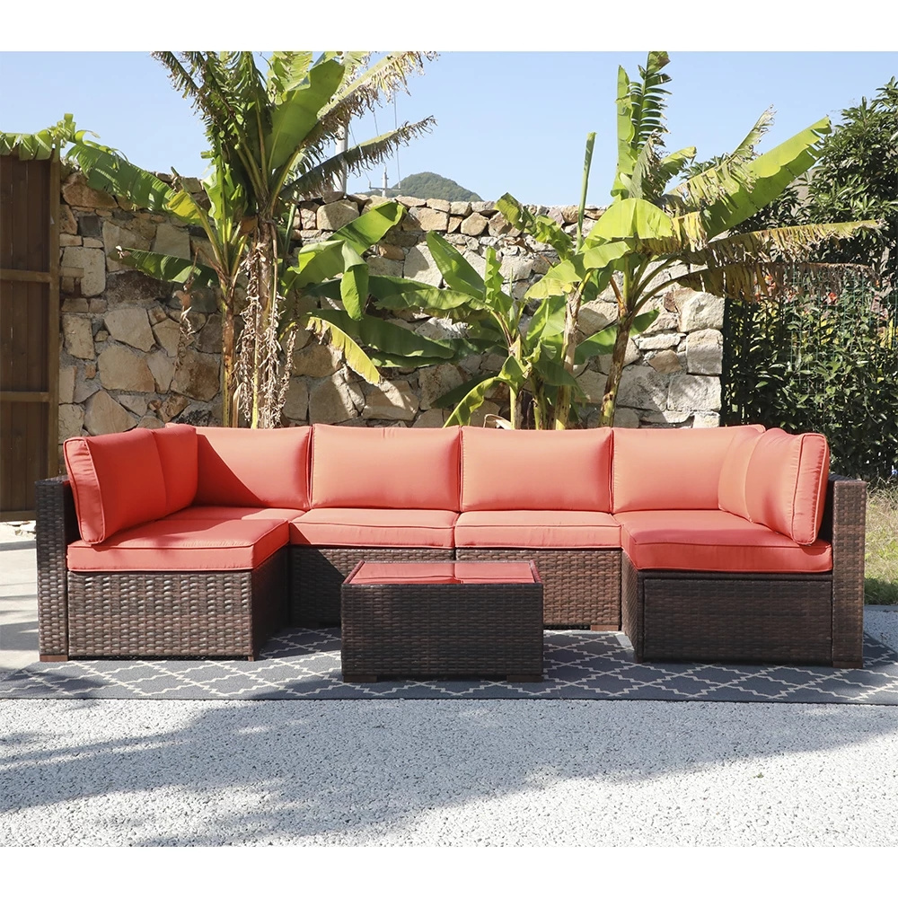 Patio Furniture Set PE Rattan Sectional Garden Furniture Corner Sofa Set 7 Pieces Beige Home Garden Outdoor Patio Furniture