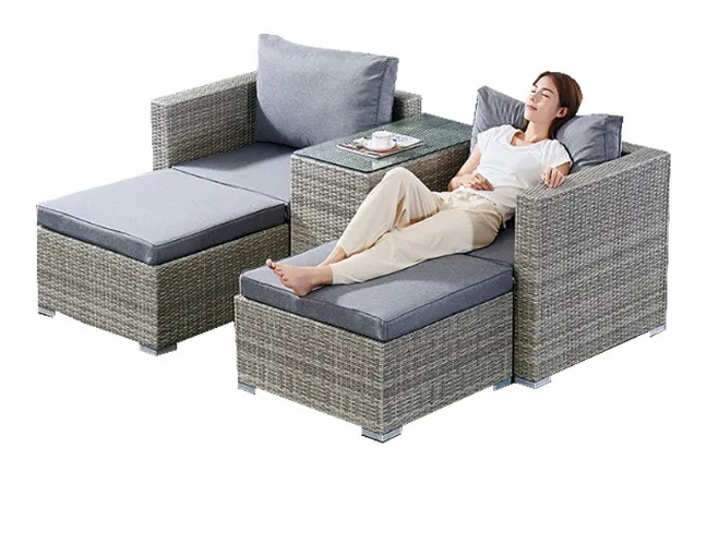 Rattan Sofa Set  With Sectional Ottoman Outdoor Patio Lounge Garden Set Rattan Outdoor Furniture Chair