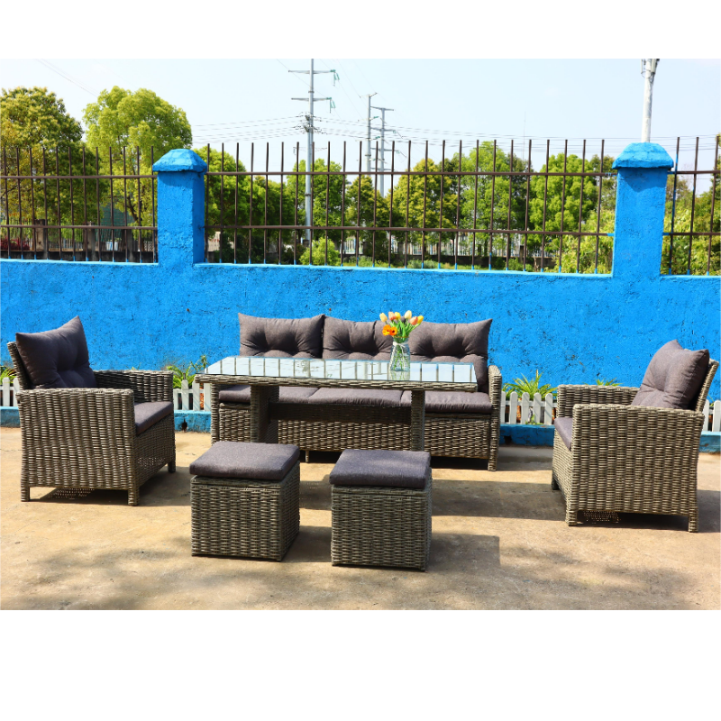 All Weather Patio Lounge Furniture 6pcs Outdoor Sectional Patio Furniture dining table and chair