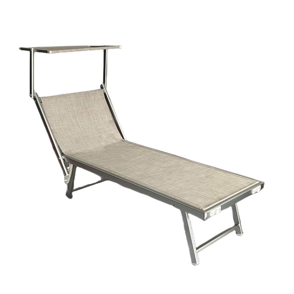 Swimming Pool Chaise Lounge  Folding Aluminum Sun Lounger  Outdoor textile beach sun lounger with Canopy