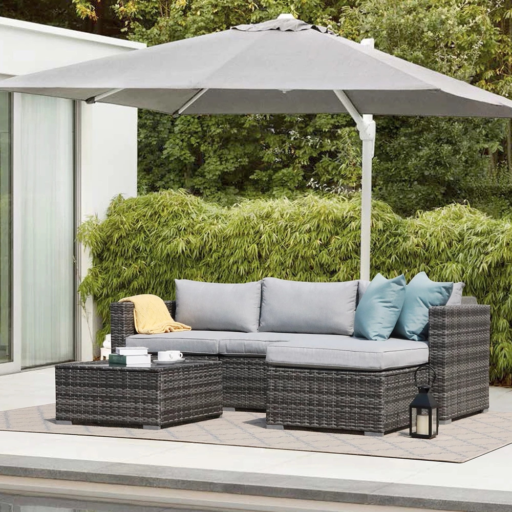 Modern Grey Metal Steel Backyard Furniture Rattan Patio Furniture Set Wicker Outdoor Furniture Garden Set